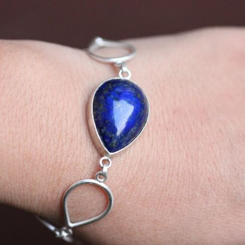 Lapiz Lazuli bracelet, Sterling silver bracelet, Artisan handmade jewelry