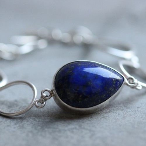 Lapiz Lazuli bracelet, Sterling silver bracelet, Artisan handmade jewelry