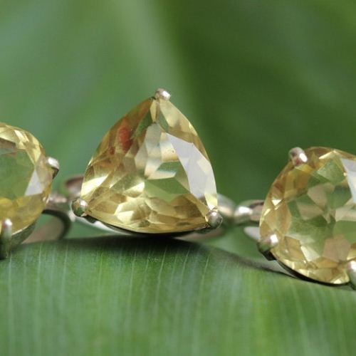 Lemon quartz ring, Natural gemstone ring, Round silver ring