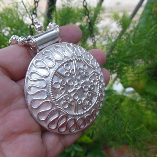 Medallion necklace, Ethnic pendant, Bold round silver pendant