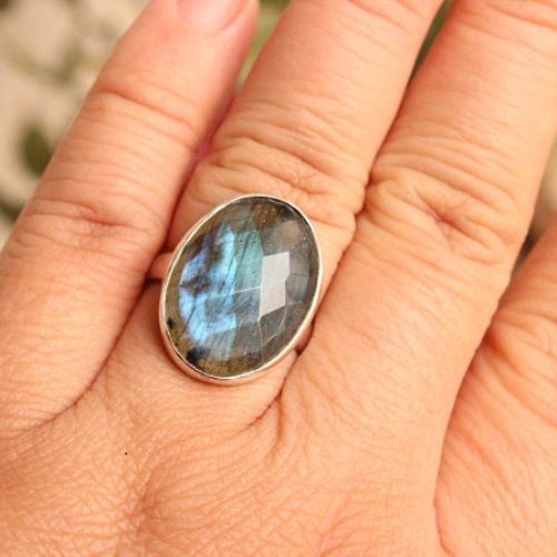 Natural labradorite sterling silver ring, Blue ring for women