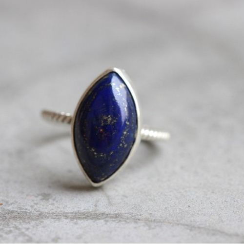 Natural Lapis lazuli Ring, Silver ring, Gemstone ring