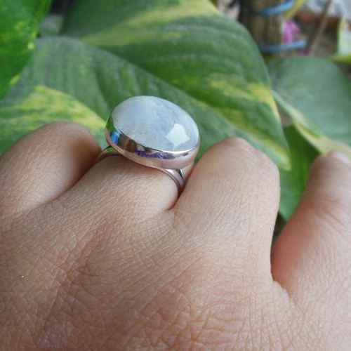 Natural Moonstone Ring, Round ring, Silver cabochon ring