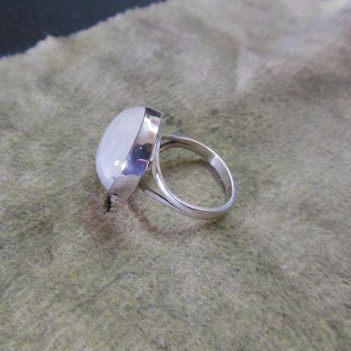 Natural Moonstone Ring, Round ring, Silver cabochon ring