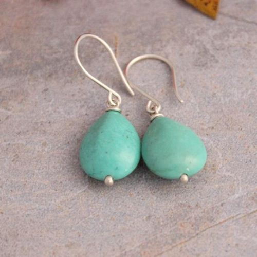 Natural Turquoise earrings, Turquoise bead sterling silver earrings