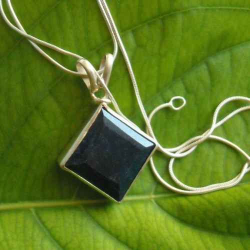 Natural blue sapphire necklace pendant - Sterling silver - Handmade