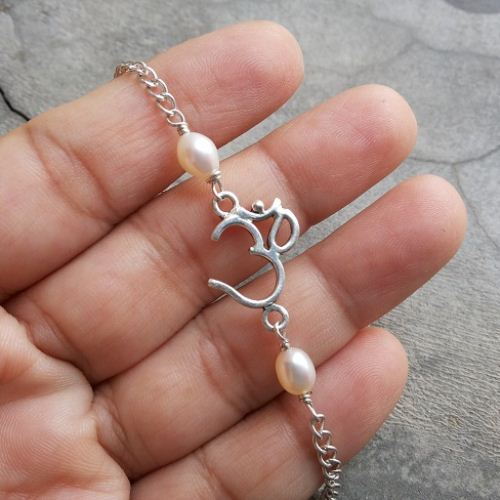 OM pearl bracelet, Artisan handmade sterling silver bracelet