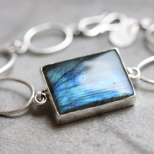 OOAK Labradorite bracelet, Rectangle sterling silver bracelet