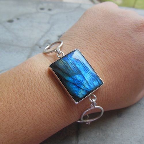 OOAK Labradorite bracelet, Rectangle sterling silver bracelet