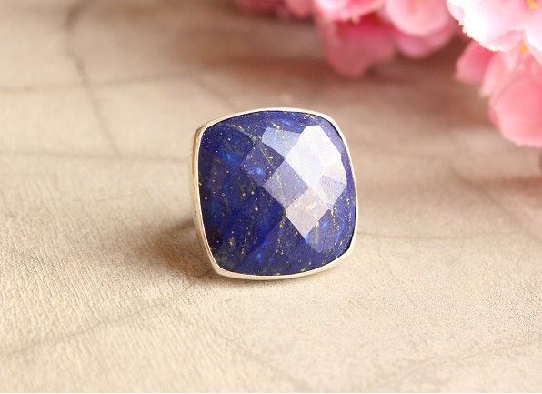 OOAK Lapis Lazuli ring - Square ring - Silver artisan ring