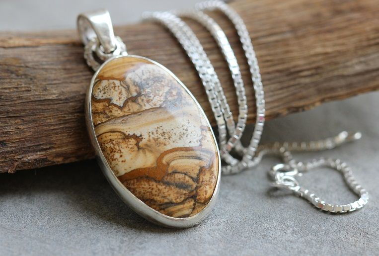 OOAK Picture Jasper pendant, Gemstone silver pendant