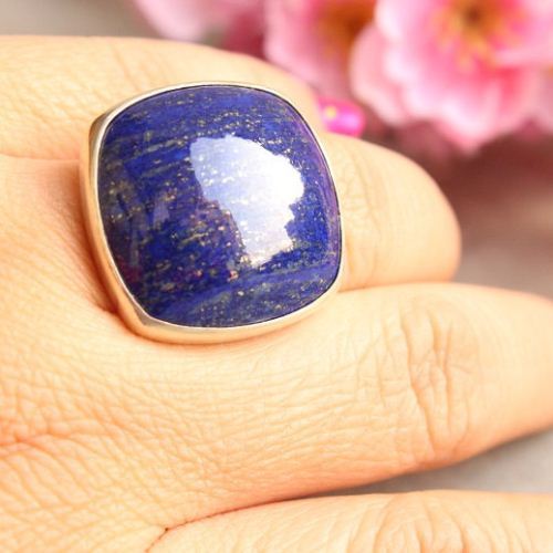 OOAK Statement Lapis Lazuli ring - Square cushion cut silver ring 