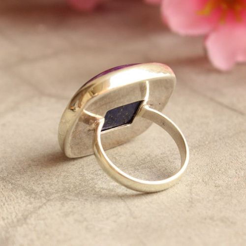 OOAK Statement Lapis Lazuli ring - Square cushion cut silver ring 