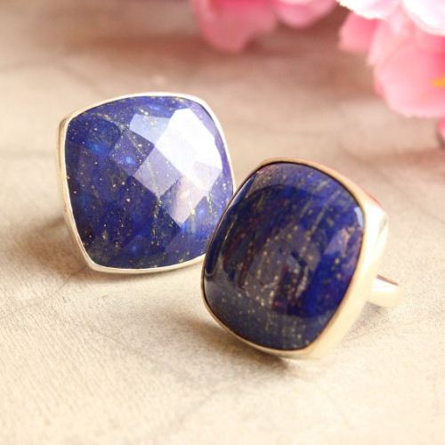 OOAK Statement Lapis Lazuli ring - Square cushion cut silver ring 