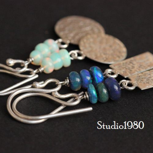 Opal earrings - Natural Opal Artisan silver earrings jewelry