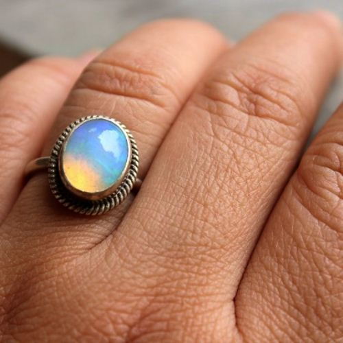 Opal ring, OOAK Natural Opal silver Ring, Genuine opal ring