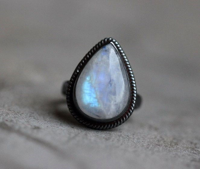 Oxidized Rainbow Moonstone Ring Ethnic