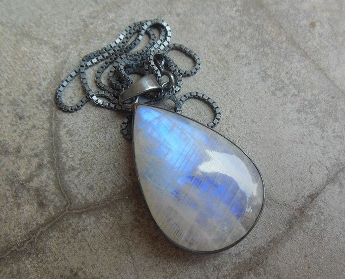 Oxidized statement pendant Rainbow Moonstone