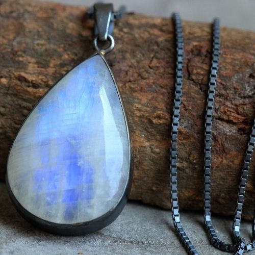 Oxidized statement pendant - Rainbow Moonstone silver pendant