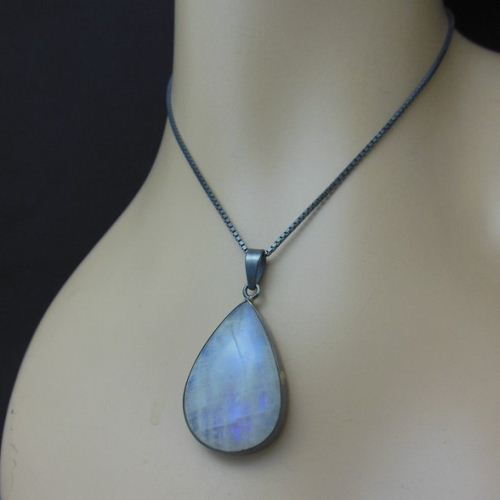 Oxidized statement pendant - Rainbow Moonstone silver pendant