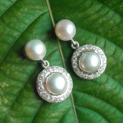 Pearl and CZ earrings Bridal