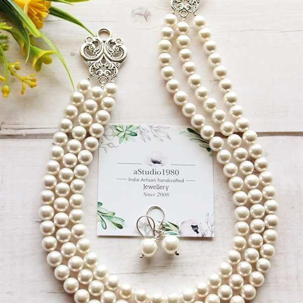 Pearl layered gemstone necklace anniversary gift