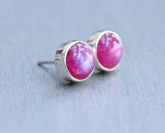 Pink Moonstone Earrings, Moonstone Stud Earrings, 925 Silver Jewelry