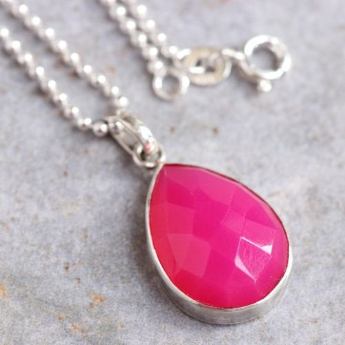 Pink Pendant, Chalcedony Pendant, Drop Pendant, Artisan silver pendant