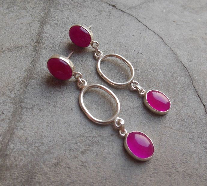 Pink earrings Chalcedony earrings Dangler