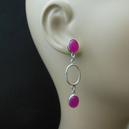 Pink earrings, Chalcedony earrings, Dangler post silver earrings