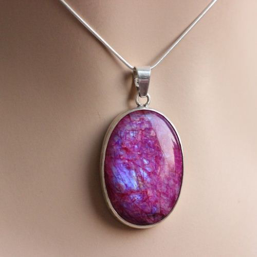 Rainbow Moonstone pendant, Pink oval pendant, Silver pendant 