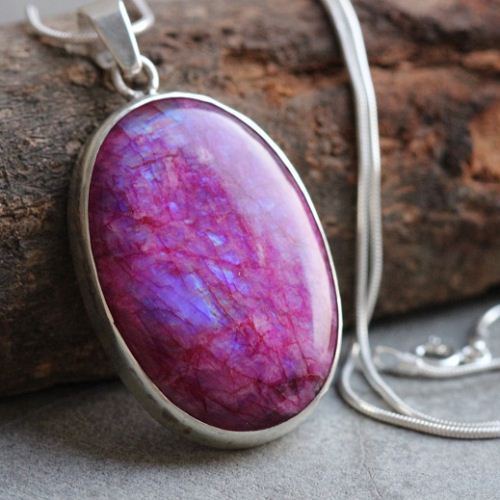 Rainbow Moonstone pendant, Pink oval pendant, Silver pendant 