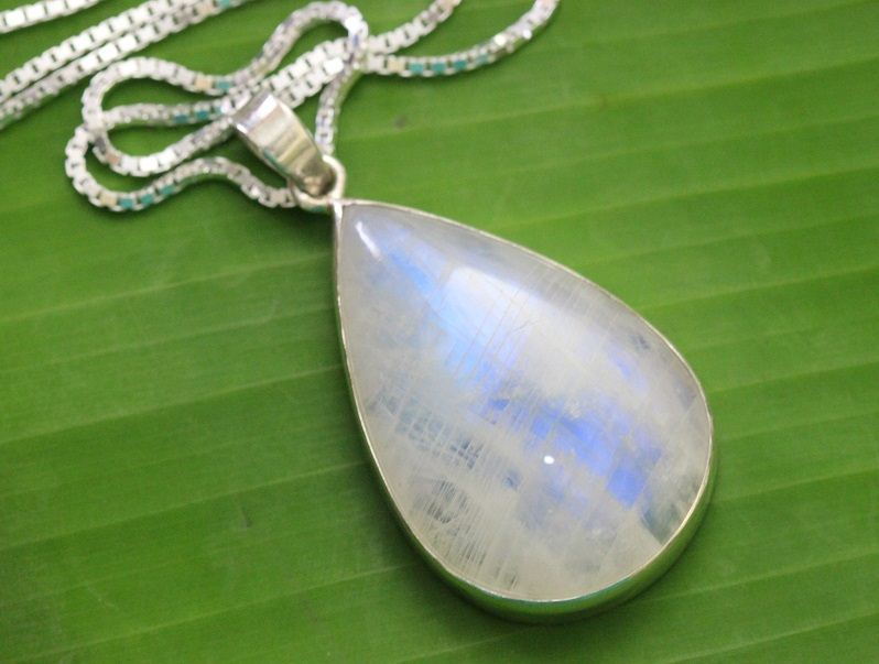 Rainbow Moonstone pendant necklace Tear