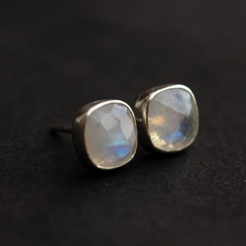 Rainbow moonstone earrings, Stud earrings, Moonstone silver studs