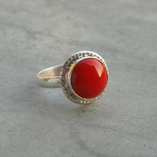 Red Coral Ring, Ethnic ring, Silver artisan jewelry