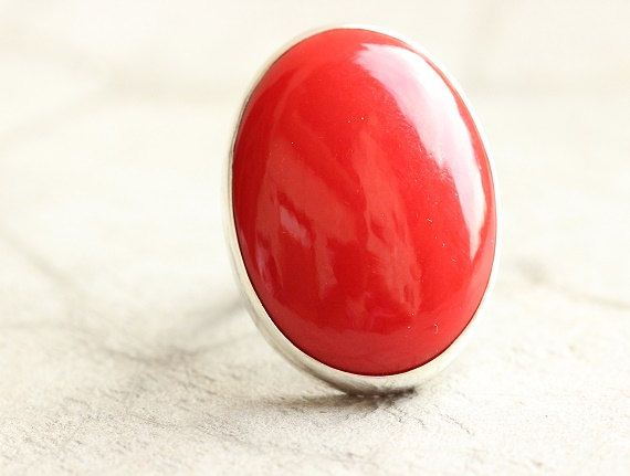 Red Coral ring Oval ring
