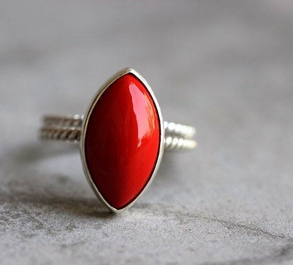 Red coral Ring Bezel set