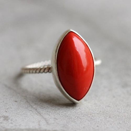 Red coral Ring, Silver stack ring set, Red stone