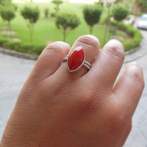 Red coral Ring, Silver stack ring set, Red stone