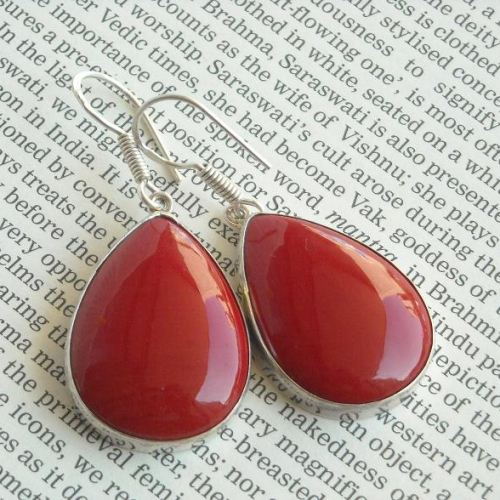Red coral pendant and earrings set, Red coral silver jewelry