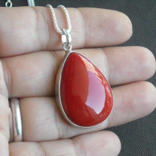 Red coral pendant and earrings set, Red coral silver jewelry