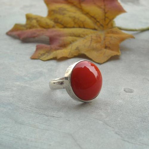 Red coral ring 14mm round