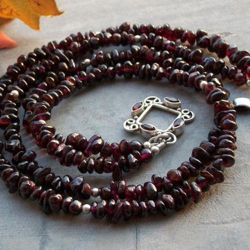 Red garnet necklace Silver necklace