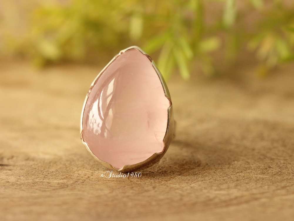 Rose quartz ring, Pink ring, Sterling silver gemstone ring