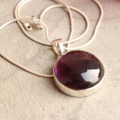 Round Amethyst Pendant, February Birthstone round silver pendant