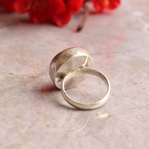 Rutil Quartz ring, Round ring, Silver gray stone ring