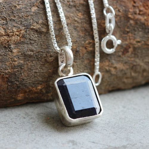 Sapphire pendant, Blue sapphire silver handmade pendant