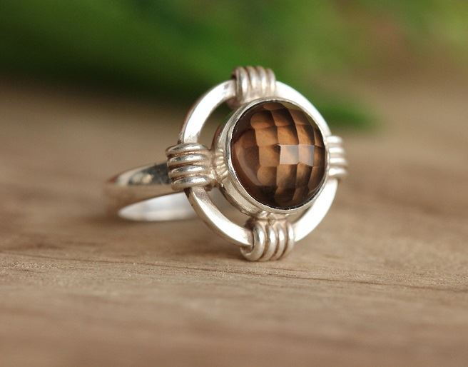 Smoky quartz cocktail ring - Unique sterling silver smoky quartz ring