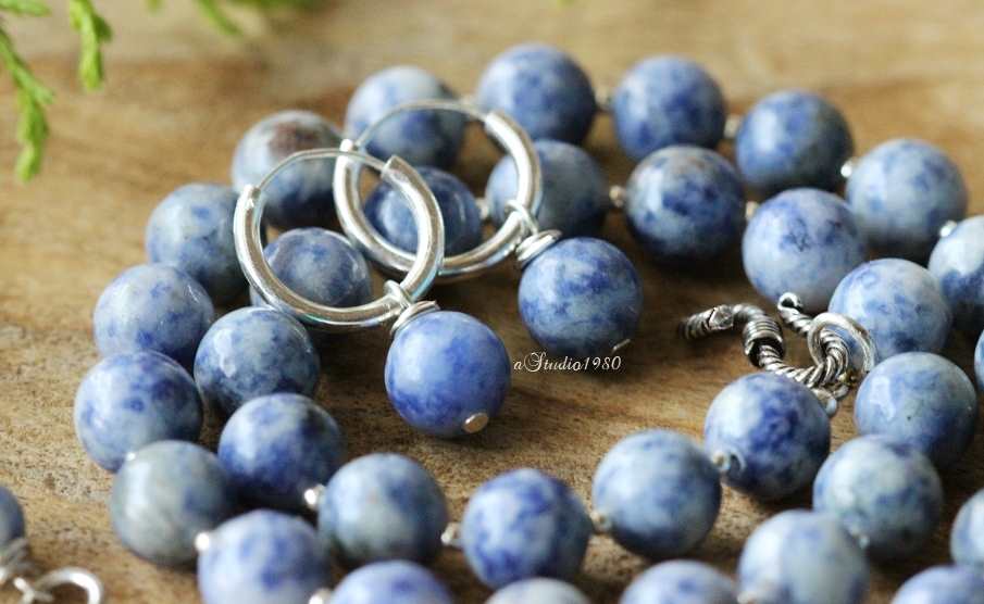 Sodalite beaded gemstone necklace earrings set