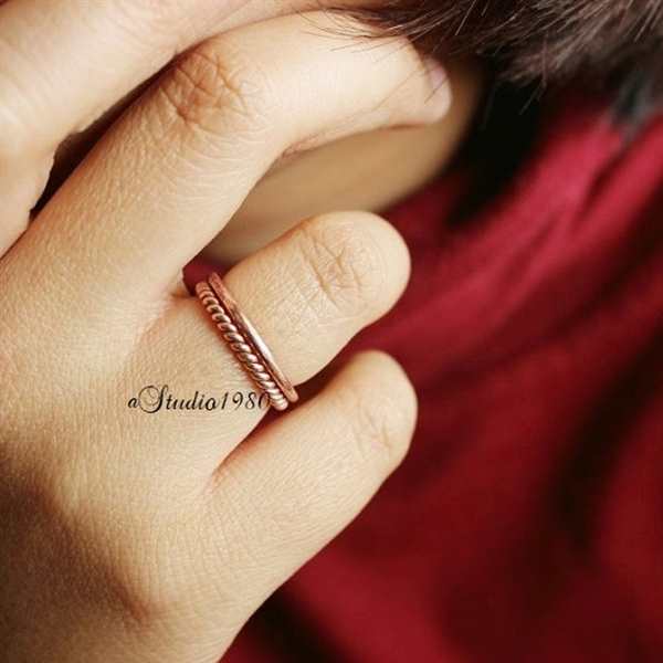 Solid 14k Rose gold ring - promise ring - Couple ring set 